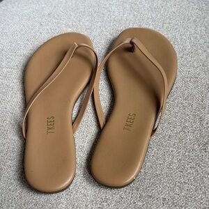 TKEES Women's Camel Leather Slim-Strap Sandals